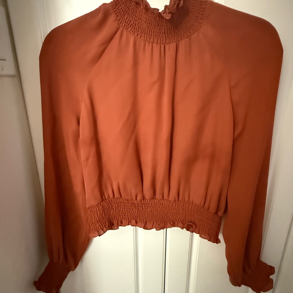 Cinq à Sept Terracotta Smocked Blouse